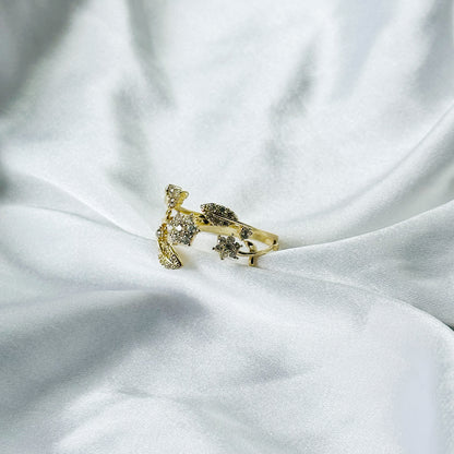 Solitaire Cubic Zirconia American Diamond Gold Plated Adjustable Ring
