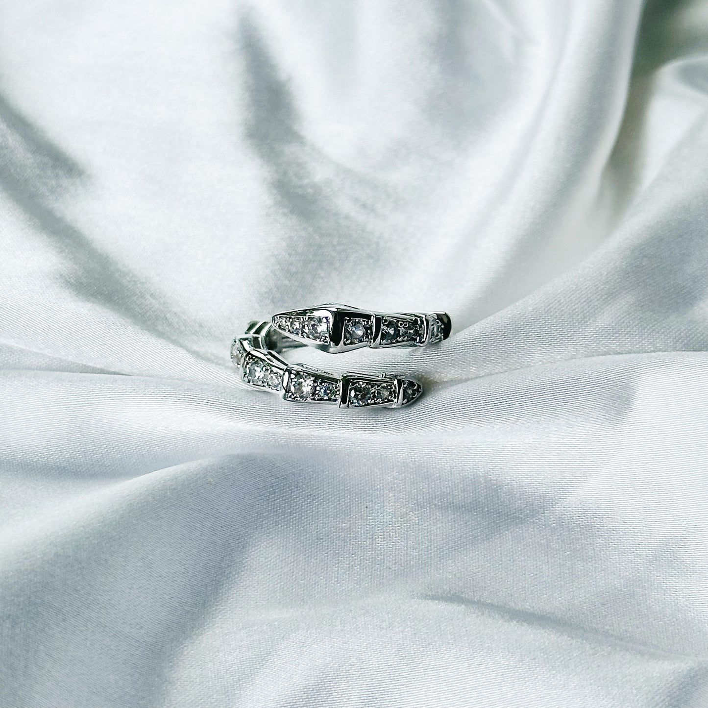 Snake Design American Diamond Silver Plated Adjustable Ring