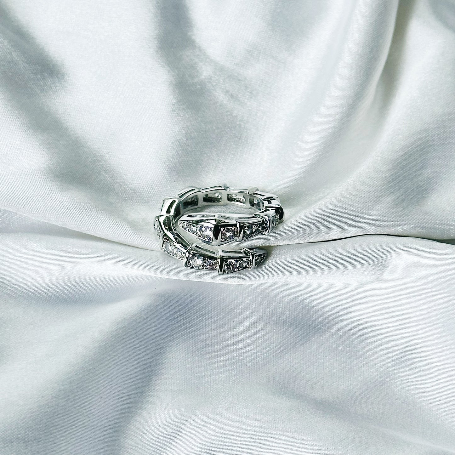 Snake Design American Diamond Silver Plated Adjustable Ring