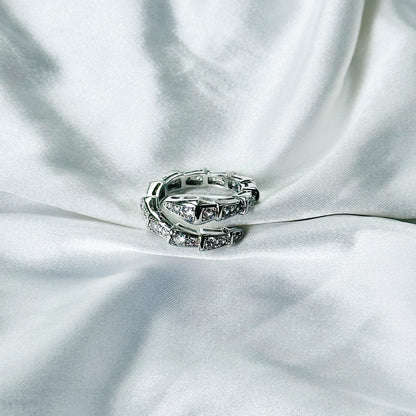 Snake Design American Diamond Silver Plated Adjustable Ring