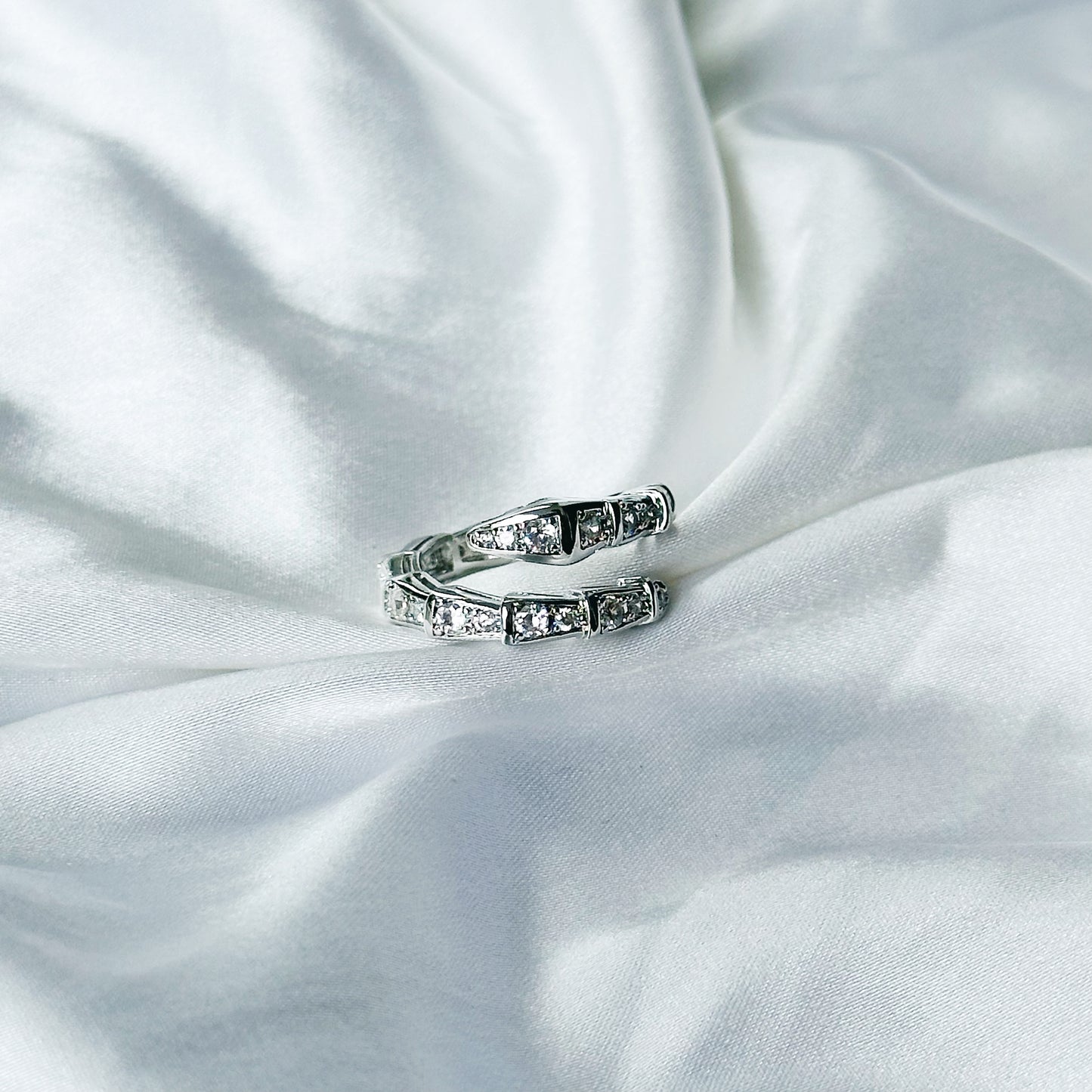 Snake Design American Diamond Silver Plated Adjustable Ring
