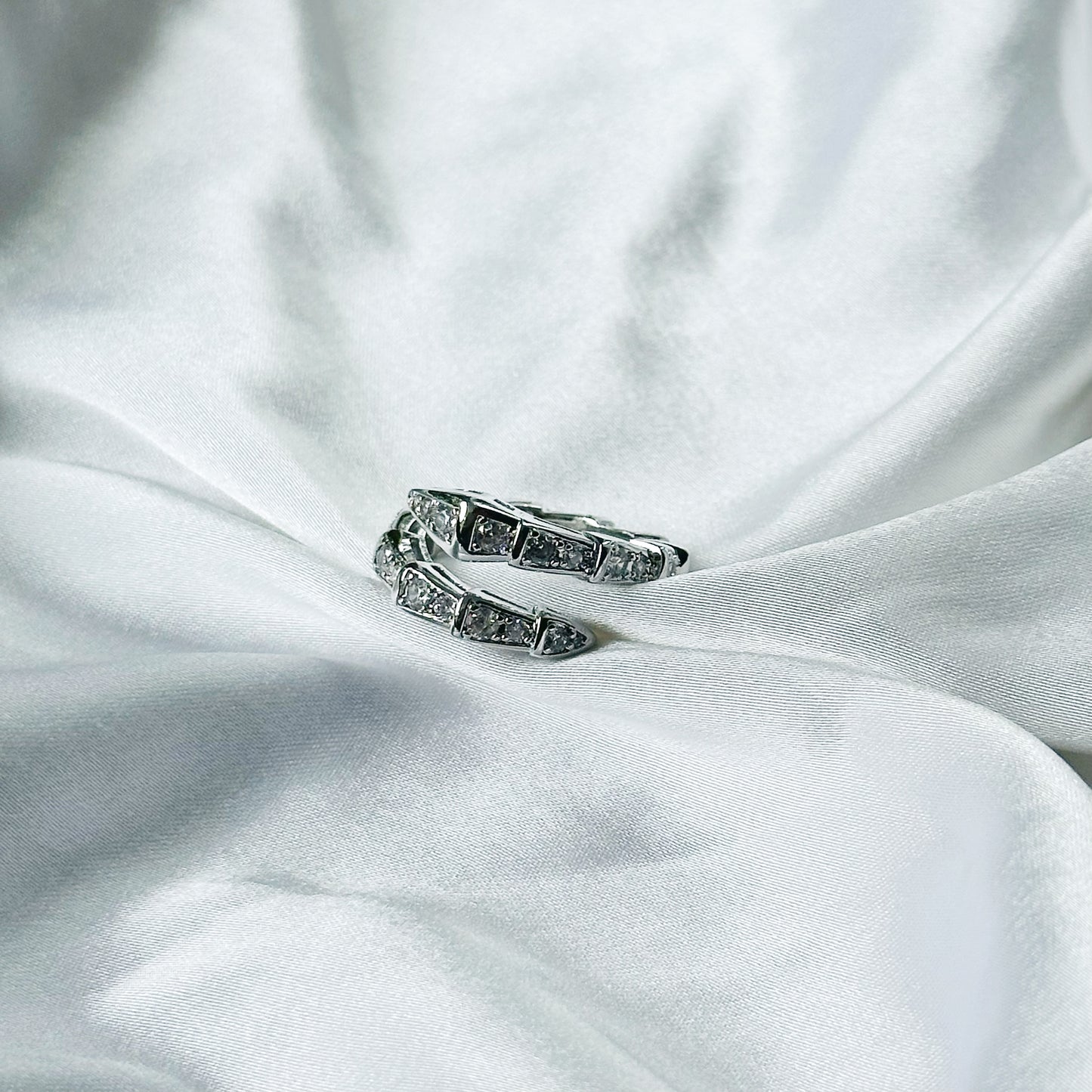 Snake Design American Diamond Silver Plated Adjustable Ring