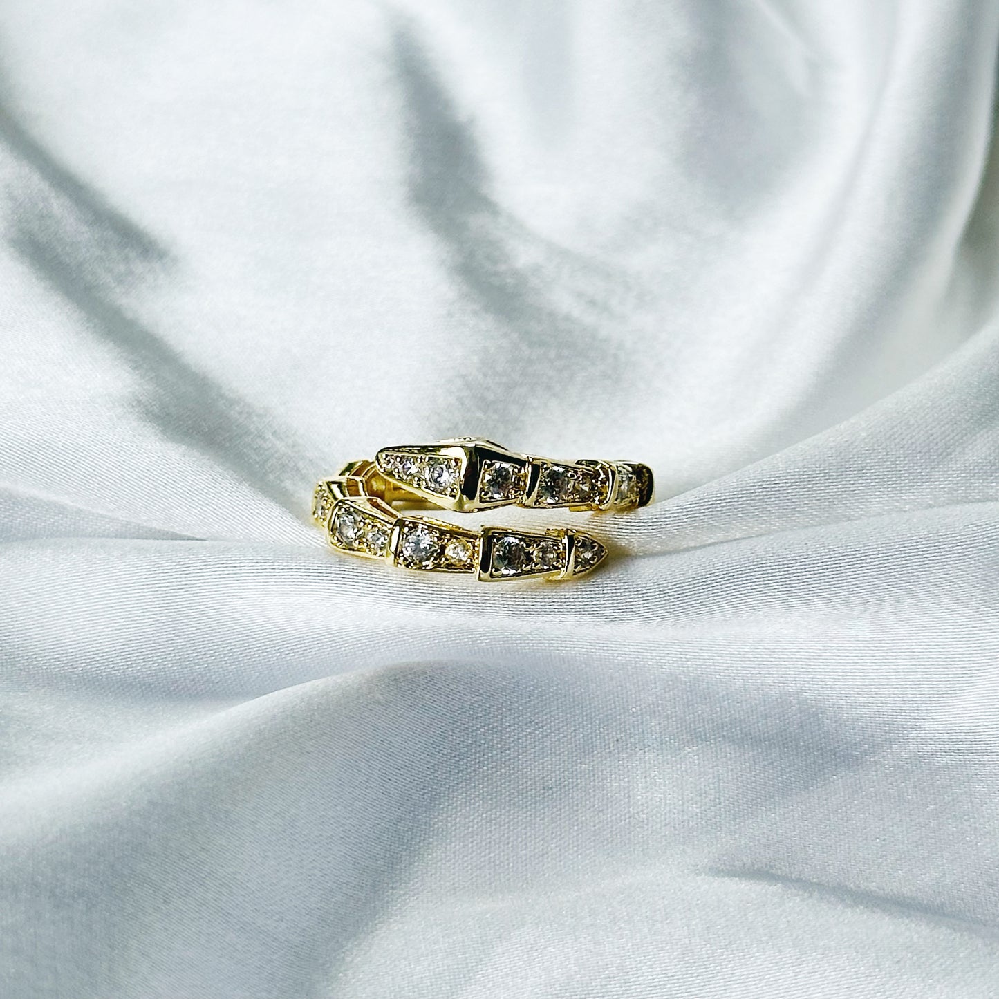 Snake Design American Diamond Gold Plated Adjustable Ring