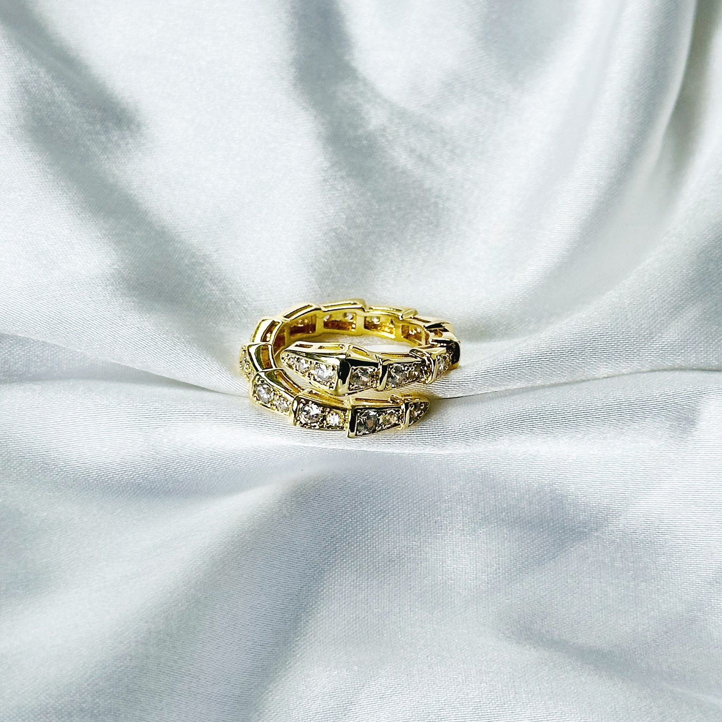 Snake Design American Diamond Gold Plated Adjustable Ring