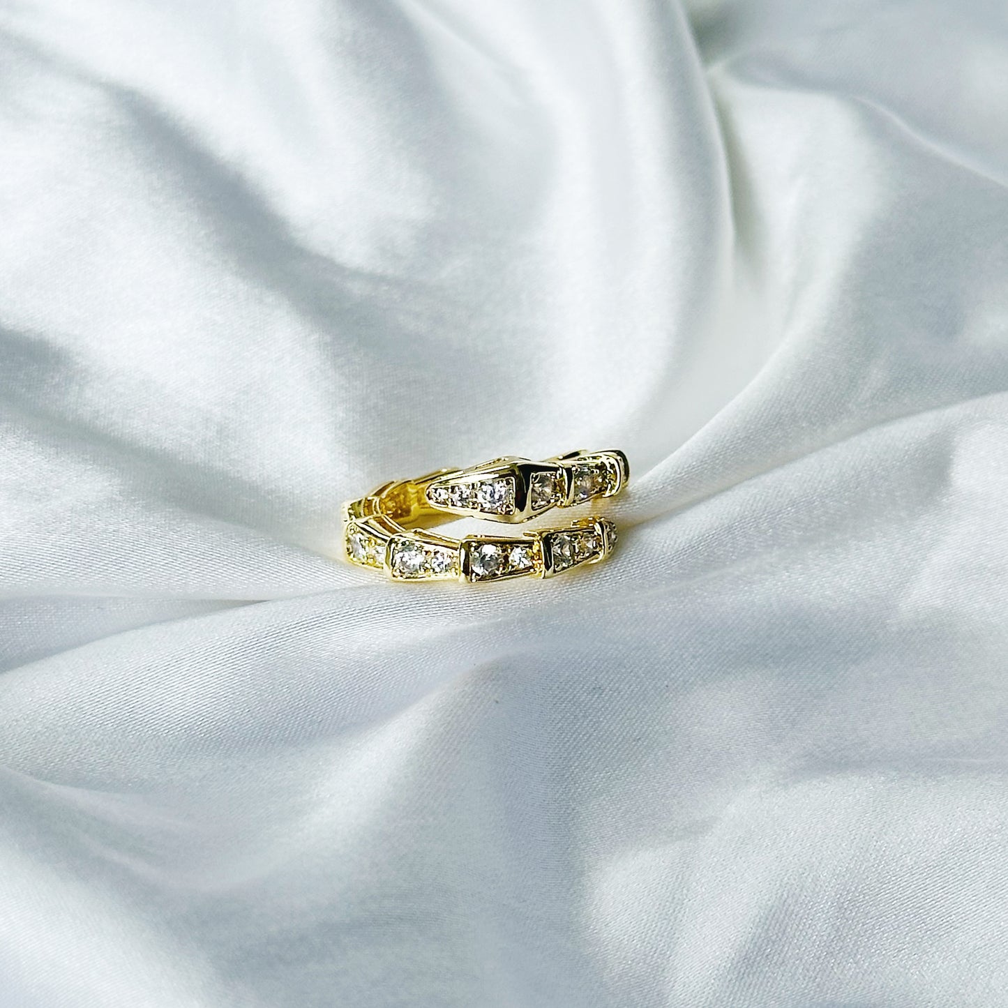 Snake Design American Diamond Gold Plated Adjustable Ring