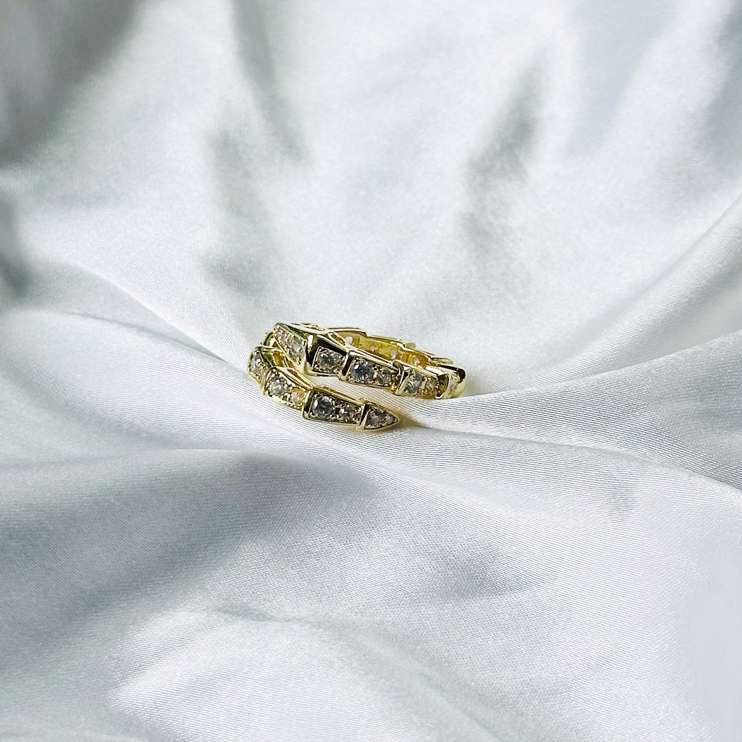 Snake Design American Diamond Gold Plated Adjustable Ring