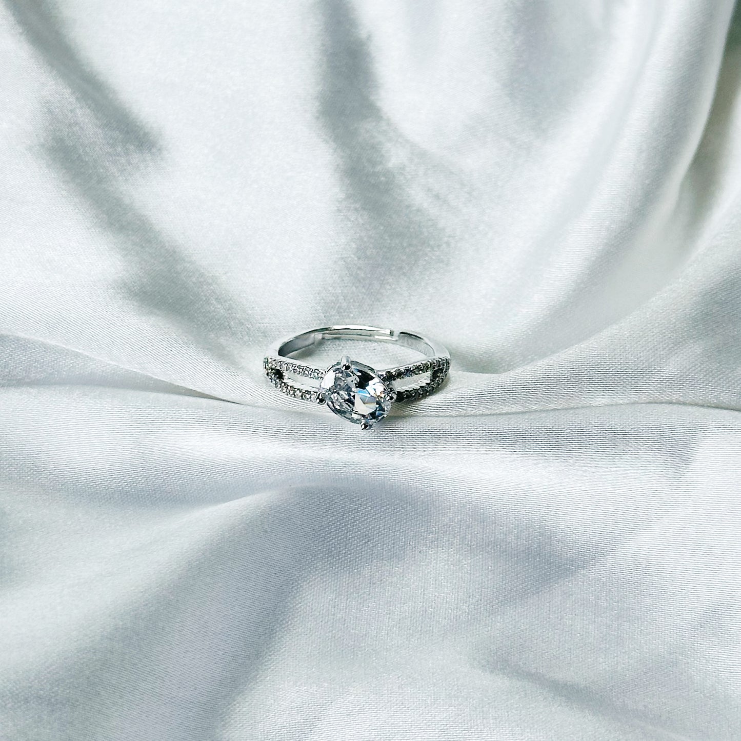Solitaire Cubic Zirconia American Diamond Silver Plated Adjustable Ring