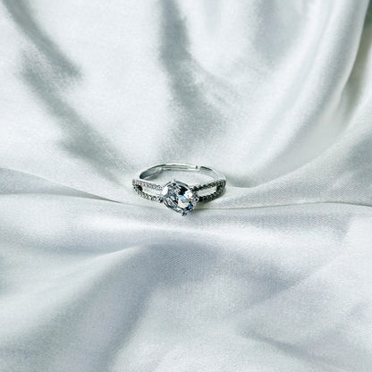 Solitaire Cubic Zirconia American Diamond Silver Plated Adjustable Ring