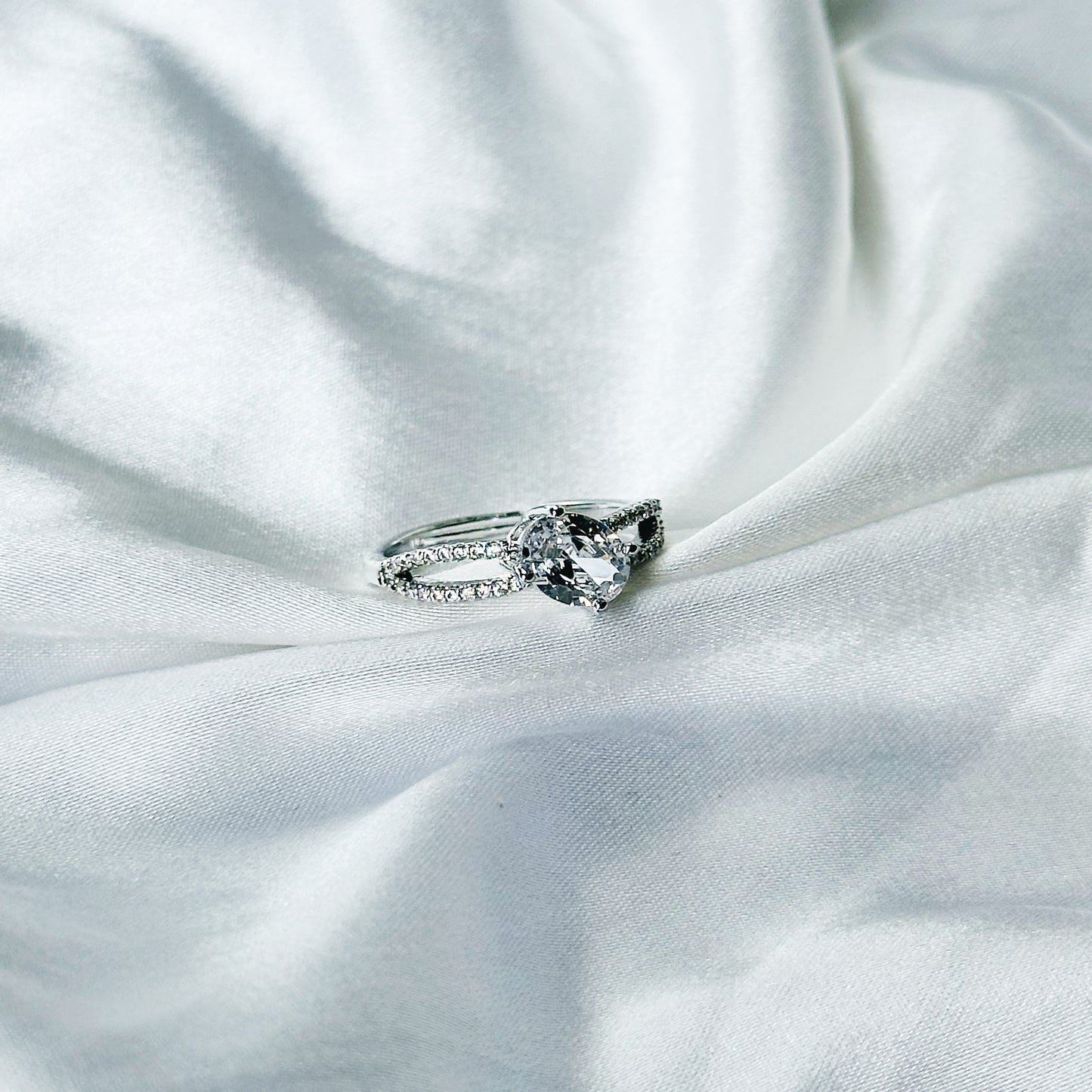 Solitaire Cubic Zirconia American Diamond Silver Plated Adjustable Ring