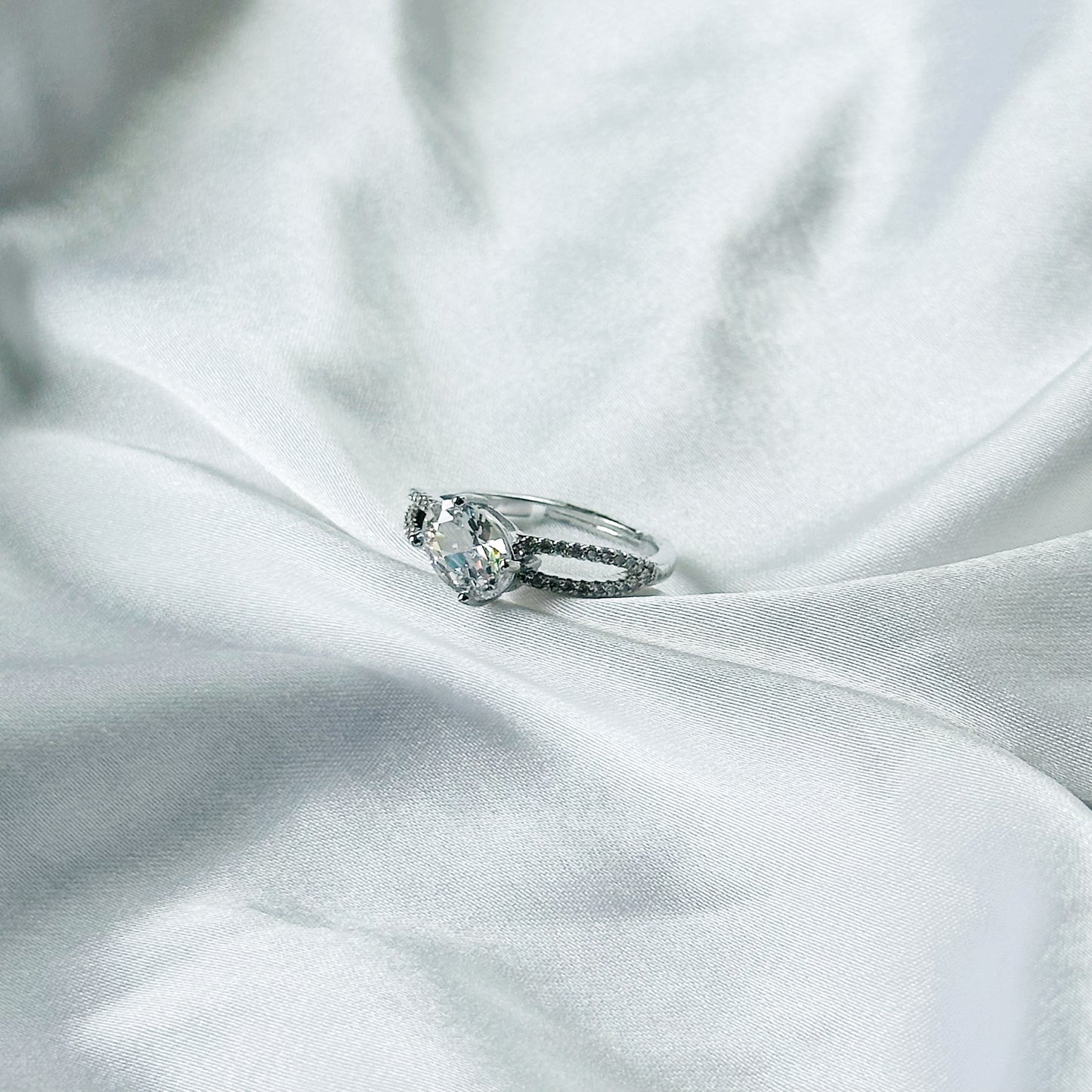 Solitaire Cubic Zirconia American Diamond Silver Plated Adjustable Ring
