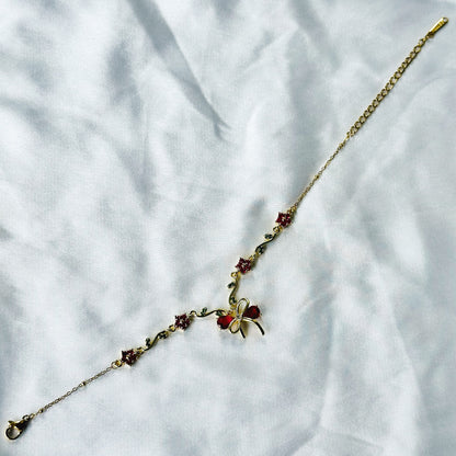 Green Emerald & Red Ruby Cubic Zirconia Tulip Design American Diamond Gold Plated Stainless Steel Bracelet