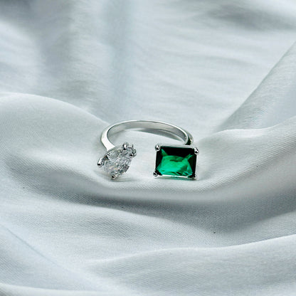Emerald Green Inspired CZ Silver-Plated Adjustable Ring