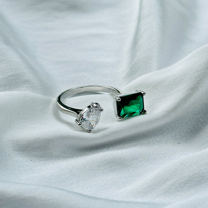 Emerald Green Inspired CZ Silver-Plated Adjustable Ring