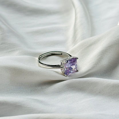 Light Amethyst Cubic Zircon Ice Cut Stone Silver Plated Adjustable Ring