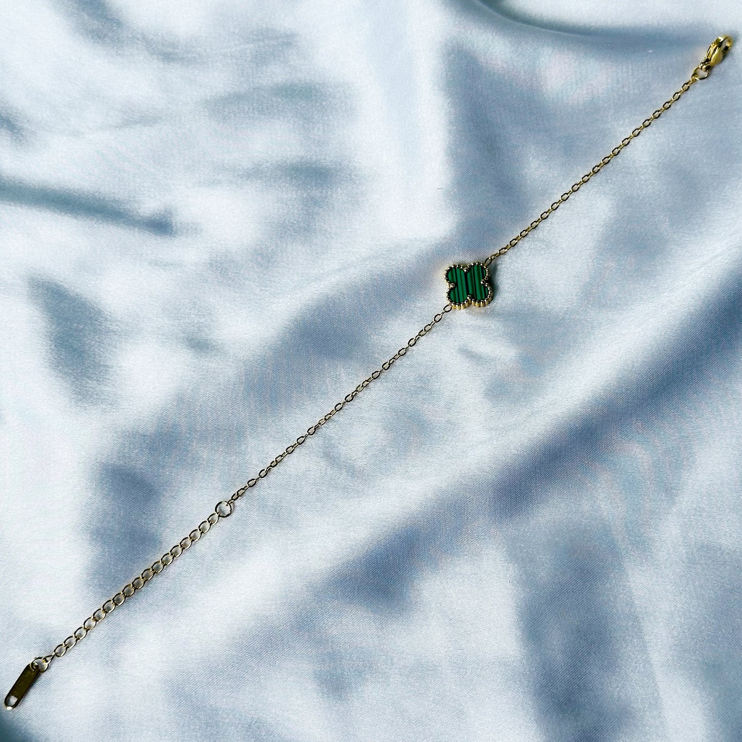 Green Floral Design Gold Plated Adjustable Stainless Steel Chain Bracelet