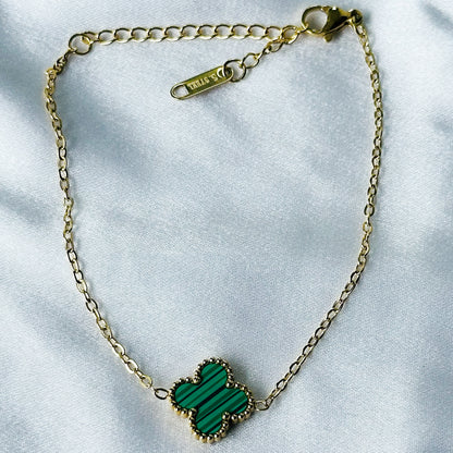 Green Floral Design Gold Plated Adjustable Stainless Steel Chain Bracelet