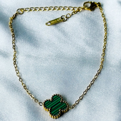 Green Floral Design Gold Plated Adjustable Stainless Steel Chain Bracelet