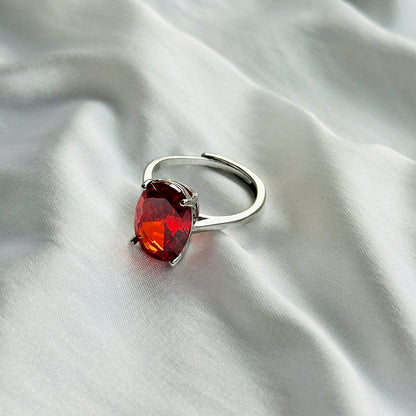 Red Ruby Cubic Zircon Ice Cut Stone Silver Plated Adjustable Ring