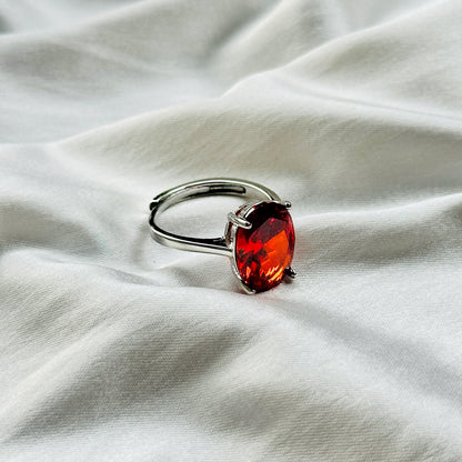 Red Ruby Cubic Zircon Ice Cut Stone Silver Plated Adjustable Ring