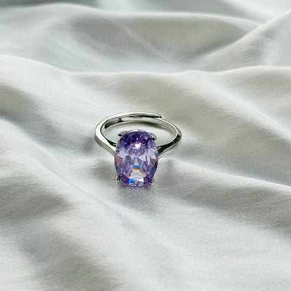 Light Amethyst Cubic Zircon Ice Cut Stone Silver Plated Adjustable Ring