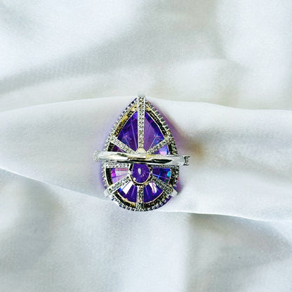 Purple Amethyst Cubic Zirconia Ice Cut American Diamond Silver Plated Adjustable Ring