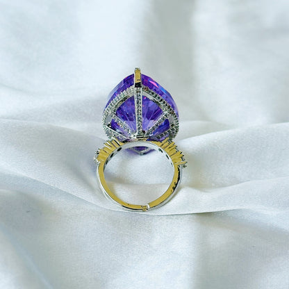 Purple Amethyst Cubic Zirconia Ice Cut American Diamond Silver Plated Adjustable Ring