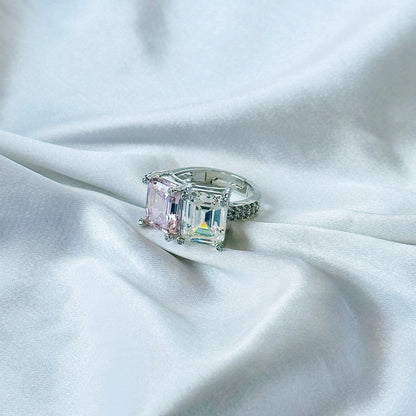 Pink Topaz & Solitaire Cubic Zirconia Ice Cut American Diamond Silver Plated Adjustable Ring