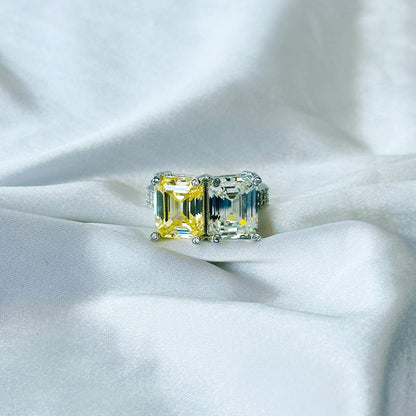 Yellow Topaz & Solitaire Cubic Zirconia Ice Cut American Diamond Silver Plated Adjustable Ring