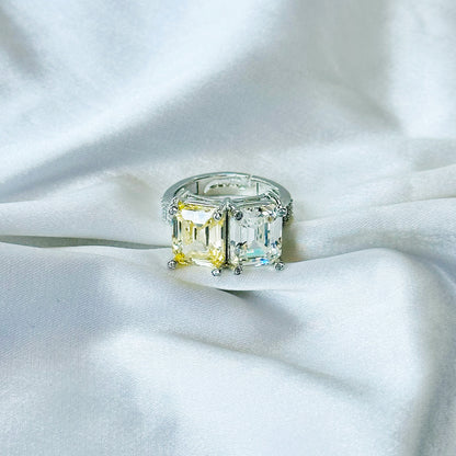 Yellow Topaz & Solitaire Cubic Zirconia Ice Cut American Diamond Silver Plated Adjustable Ring