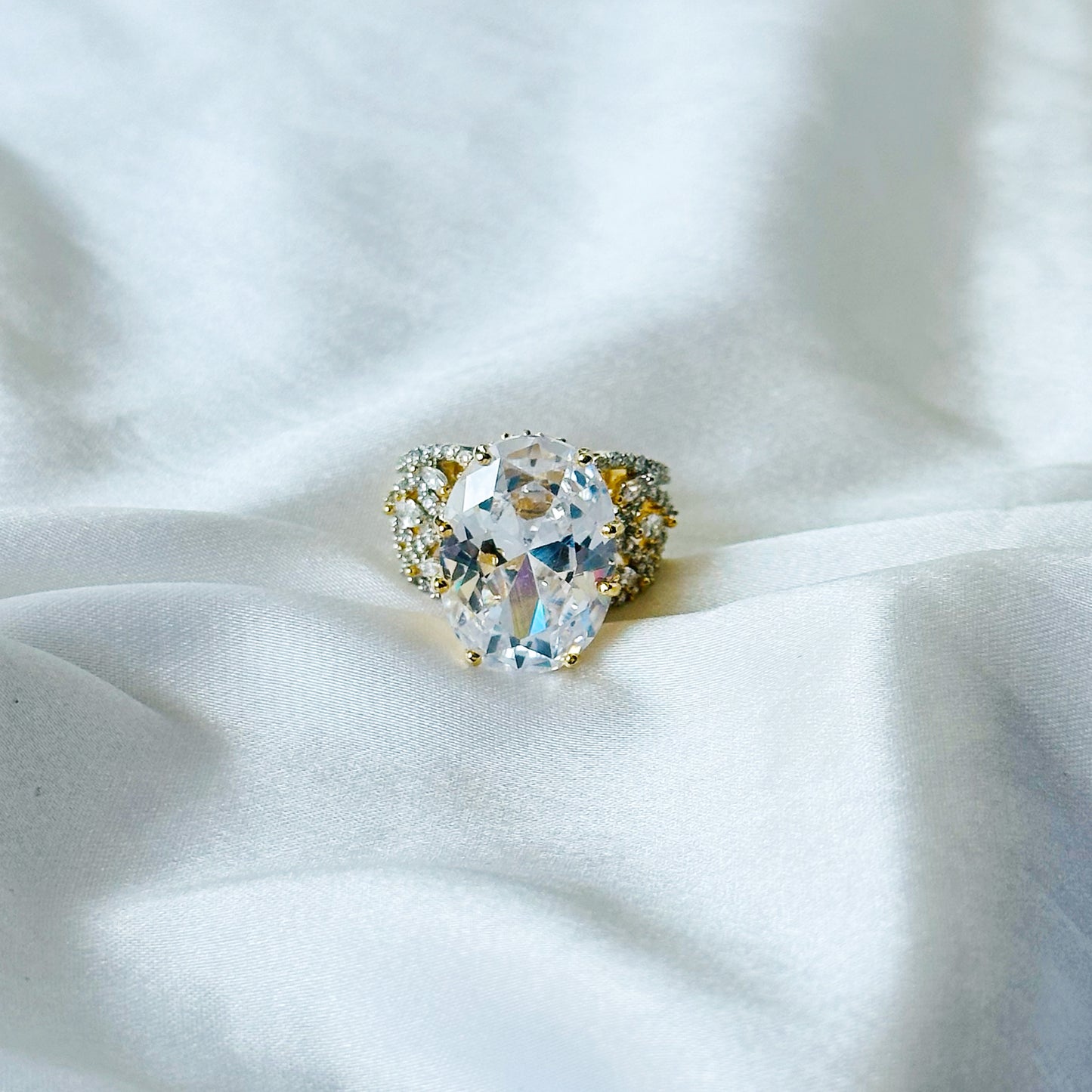 Solitaire Ice Cut American Diamond Gold Plated Adjustable Ring