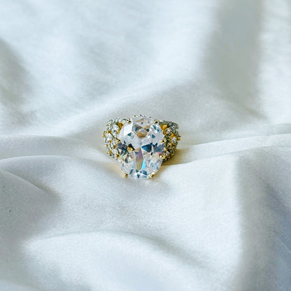 Solitaire Ice Cut American Diamond Gold Plated Adjustable Ring