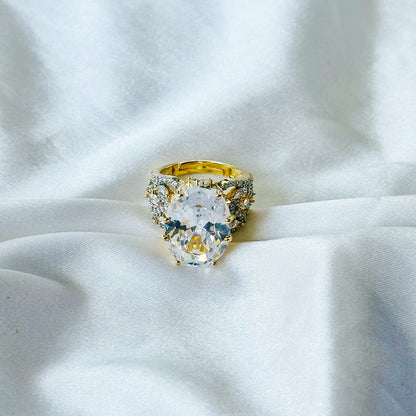 Solitaire Ice Cut American Diamond Gold Plated Adjustable Ring