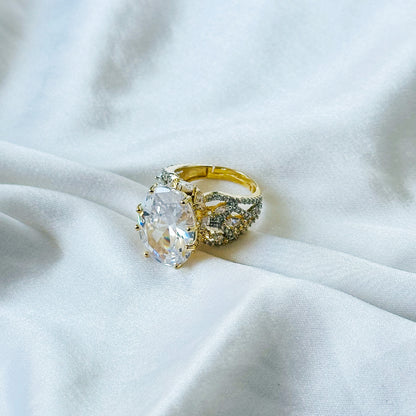 Solitaire Ice Cut American Diamond Gold Plated Adjustable Ring
