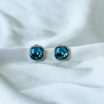 Dark Indigo Blue Swarovski Crystal American Diamond Silver Plated Earrings