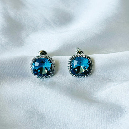 Dark Indigo Blue Swarovski Crystal American Diamond Silver Plated Earrings