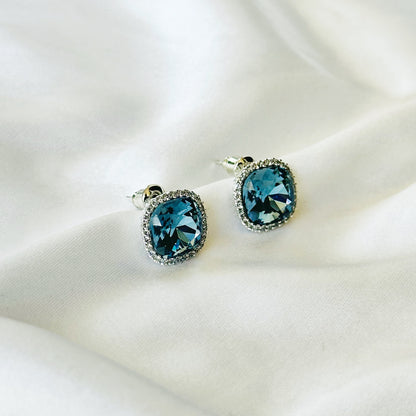 Dark Indigo Blue Swarovski Crystal American Diamond Silver Plated Earrings