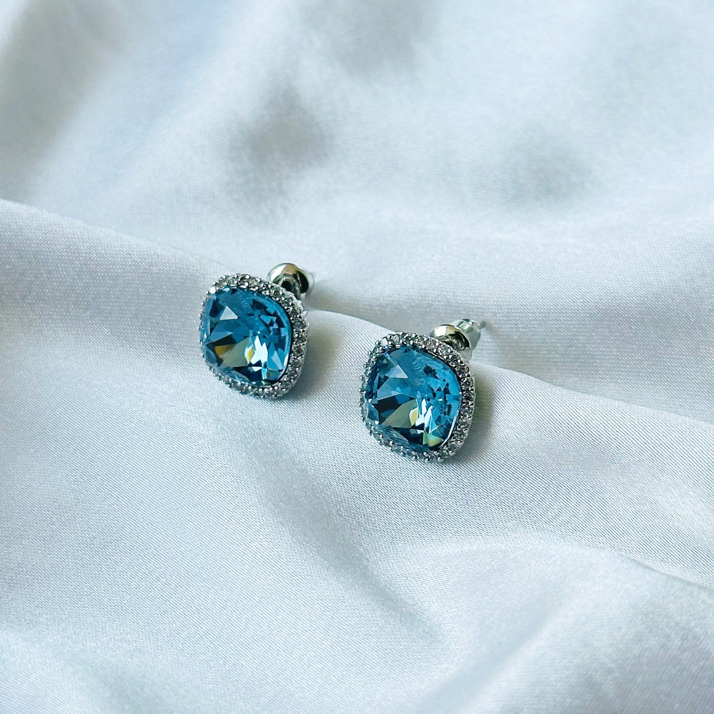 Dark Indigo Blue Swarovski Crystal American Diamond Silver Plated Earrings