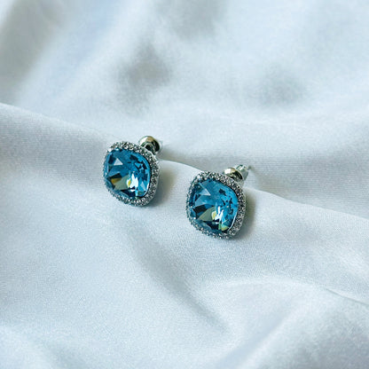Dark Indigo Blue Swarovski Crystal American Diamond Silver Plated Earrings