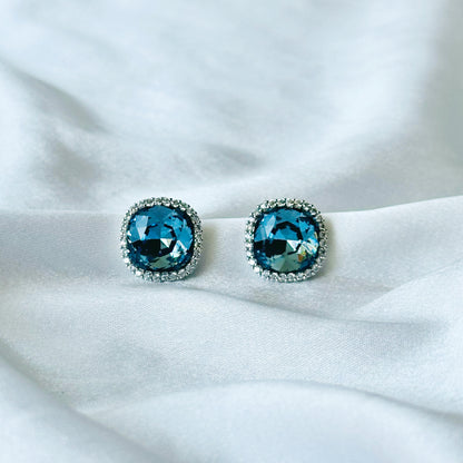 Dark Indigo Blue Swarovski Crystal American Diamond Silver Plated Earrings