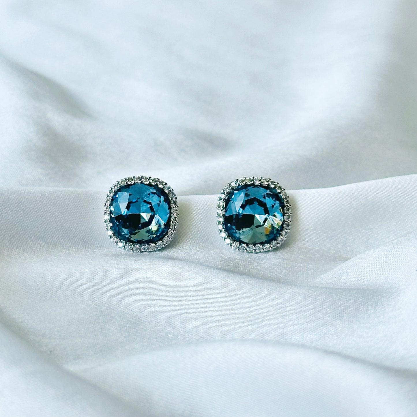 Dark Indigo Blue Swarovski Crystal American Diamond Silver Plated Earrings