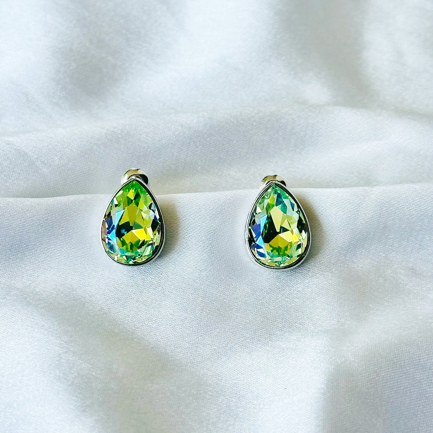 Green Peridot Swarovski Crystal Silver Plated Stud Earrings