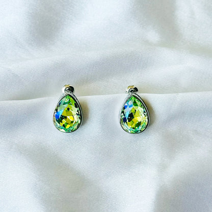 Green Peridot Swarovski Crystal Silver Plated Stud Earrings