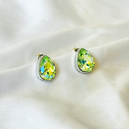 Green Peridot Swarovski Crystal Silver Plated Stud Earrings