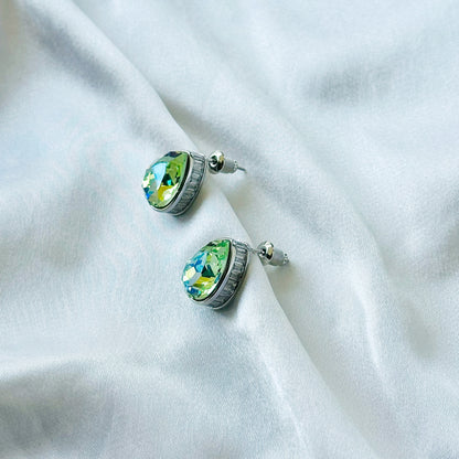 Green Peridot Swarovski Crystal Silver Plated Stud Earrings
