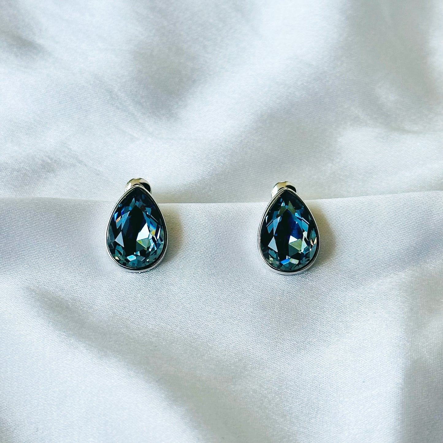 Dark Indigo Blue Swarovski Crystal Silver Plated Stud Earrings
