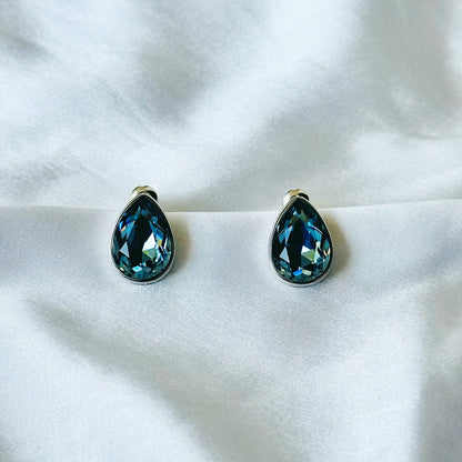 Dark Indigo Blue Swarovski Crystal Silver Plated Stud Earrings