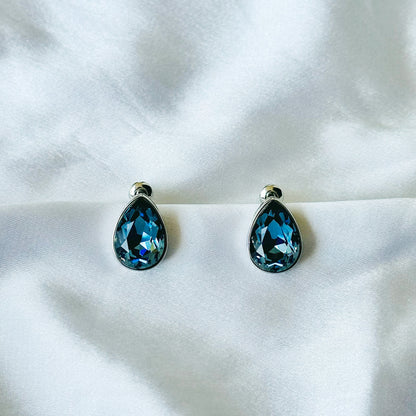 Dark Indigo Blue Swarovski Crystal Silver Plated Stud Earrings