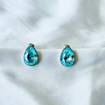 Aqua Blue Indicolite Swarovski Crystal Silver Plated Stud Earrings