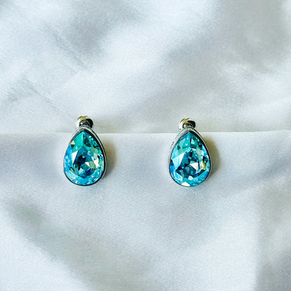 Aqua Blue Indicolite Swarovski Crystal Silver Plated Stud Earrings