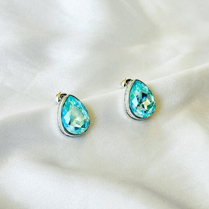 Aqua Blue Indicolite Swarovski Crystal Silver Plated Stud Earrings